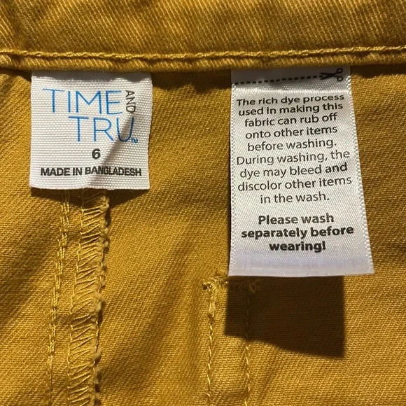NWOT Time  and True Cropped Pants High Rise Cotton Blend Mustard Yellow - Picture 3 of 5